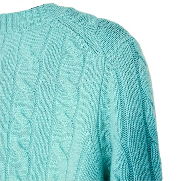 Joie 100% Cashmere Cable Knit Crew Neck Sweater Aqua Pullover Womens M NEW - Picture 8 of 12